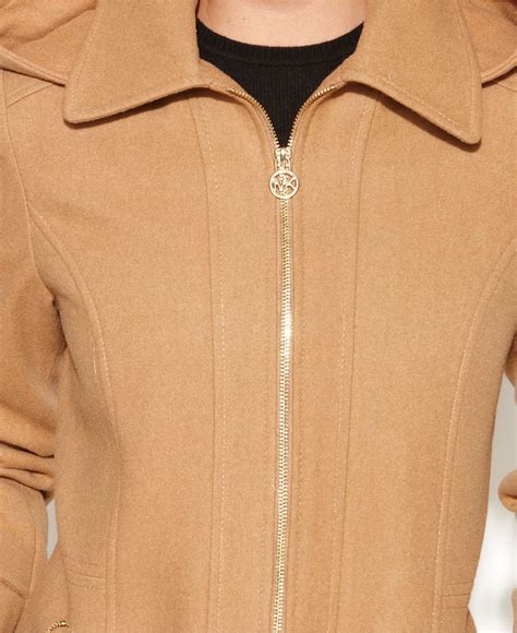 michael kors hooded zip front wool blend coat